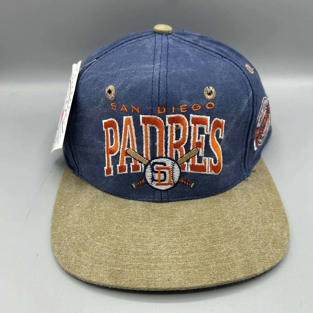 Vintage San Diego Padres Hat Men Blue Brown Signatures Snap Back Cap New